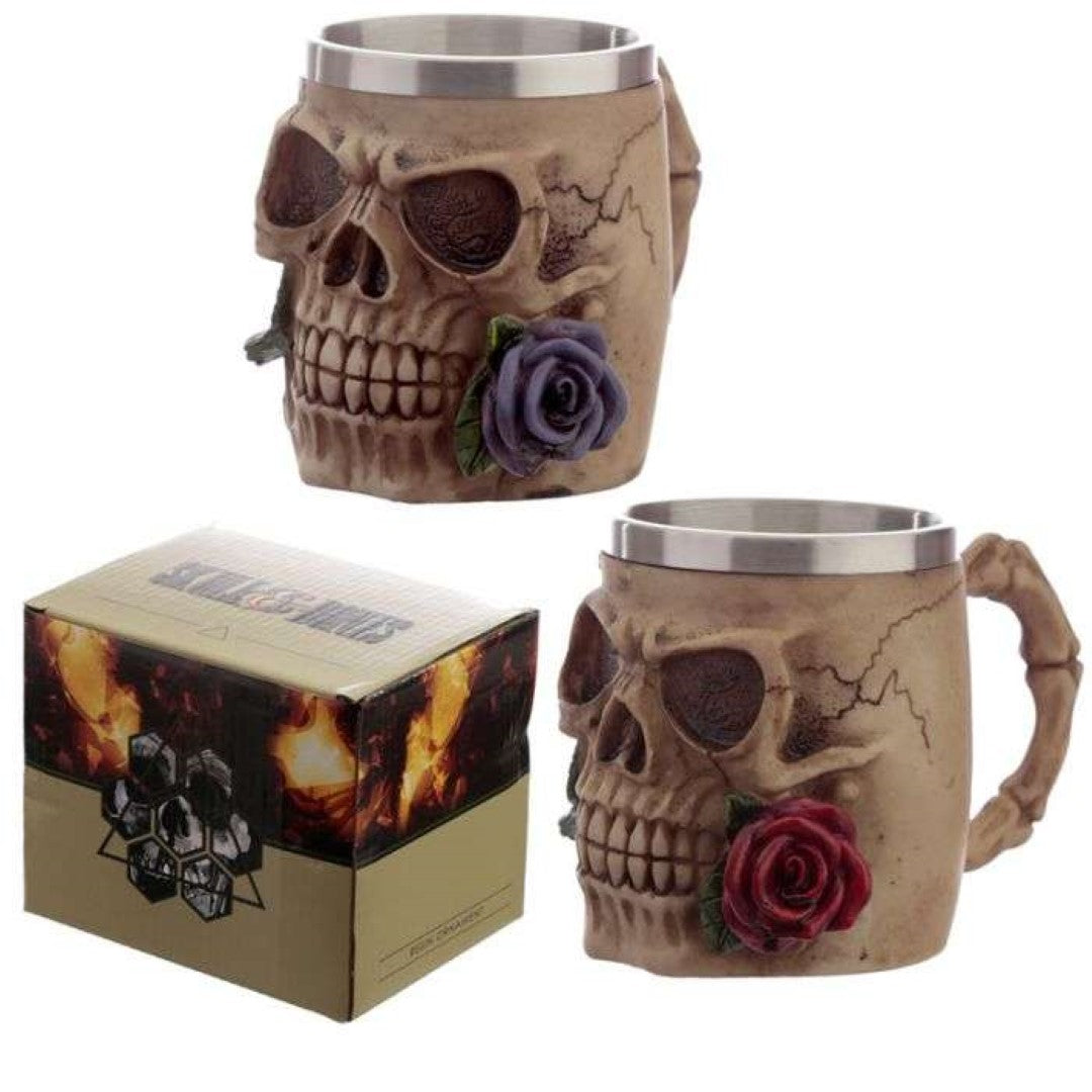 Tankard - Decorative Skulls and Roses (Set of 2 Assorted)