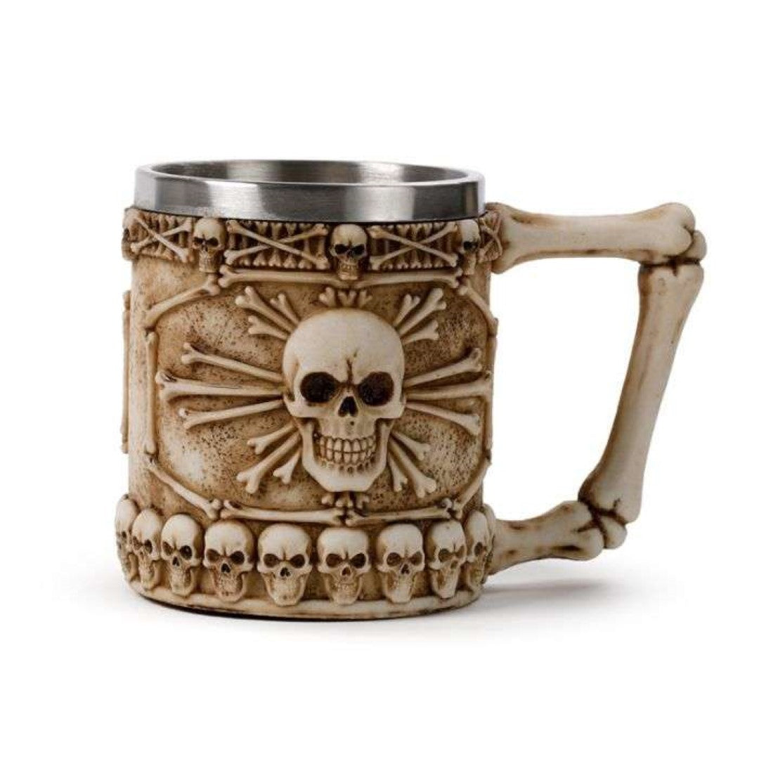 Tankard - Decorative Skull & Bone with Bone Handle (15cm)