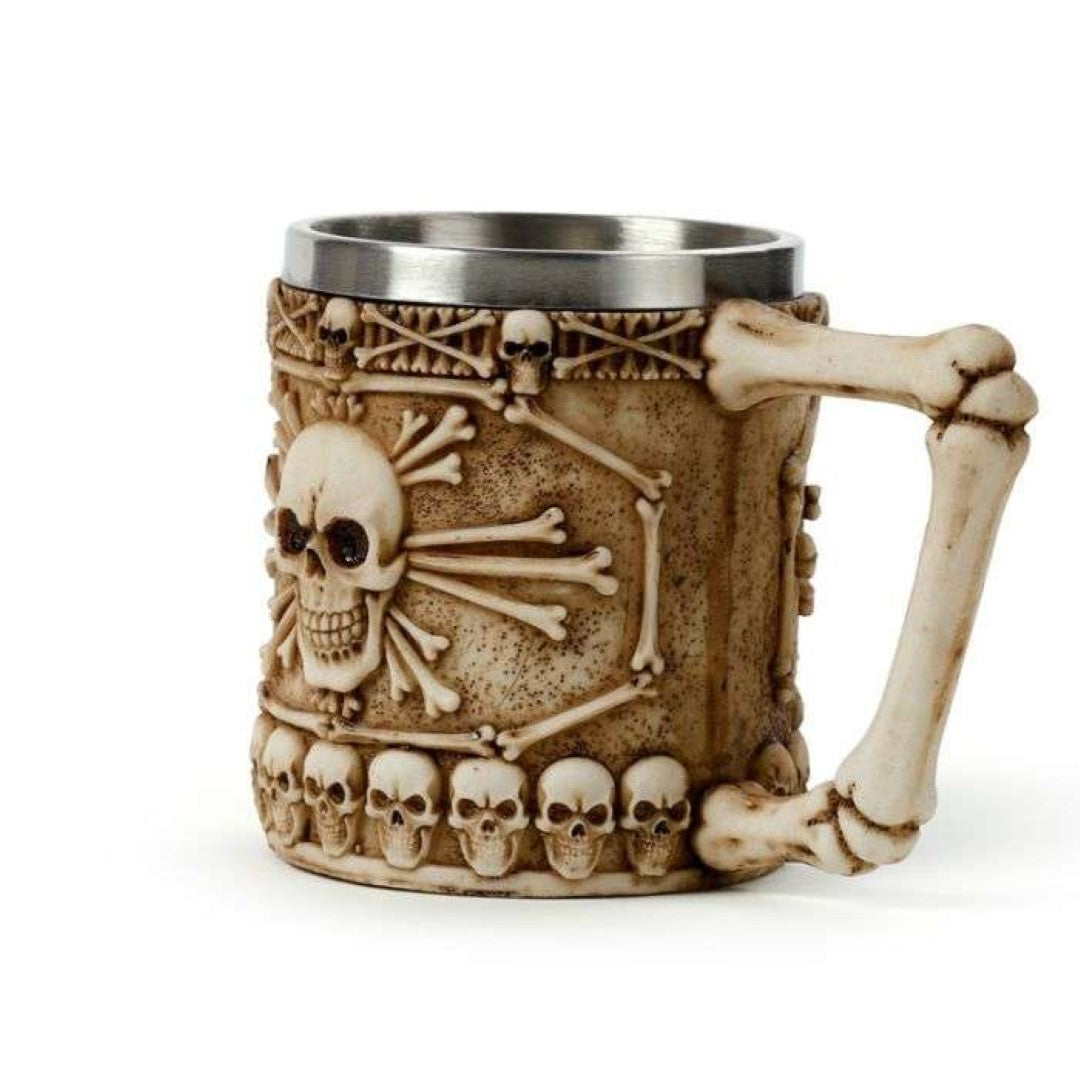 Tankard - Decorative Skull & Bone with Bone Handle (15cm)