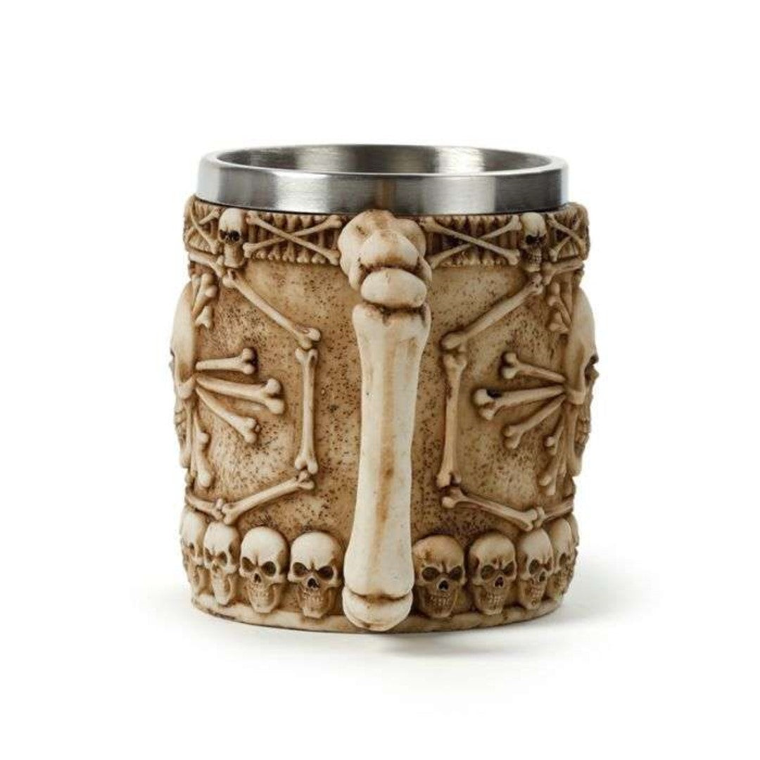 Tankard - Decorative Skull & Bone with Bone Handle (15cm)