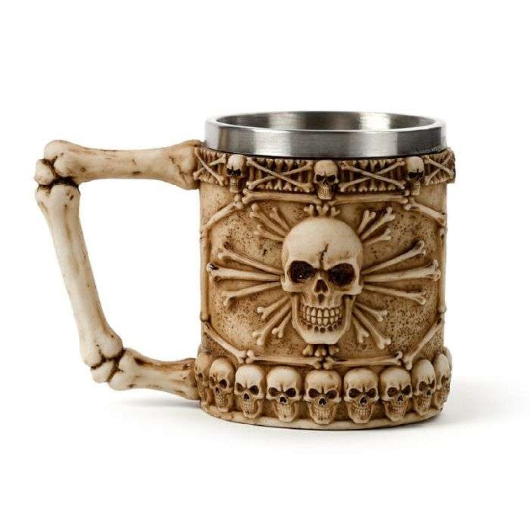 Tankard - Decorative Skull & Bone with Bone Handle (15cm)