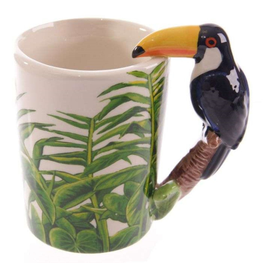 Ceramic Mug - Toucan with Jungle Decal Shaped Handle (400ml)