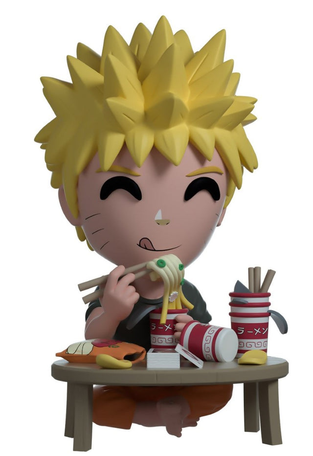 5-inch Youtooz Naruto ramen vinyl figurine, showcasing Naruto enjoying ramen in a casual outfit on a cluttered table.