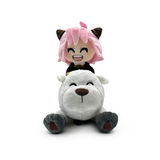 Adorable 1ft plush of Anya in her uniform riding Bond, featuring soft minky materials and charming details, perfect for cuddling.