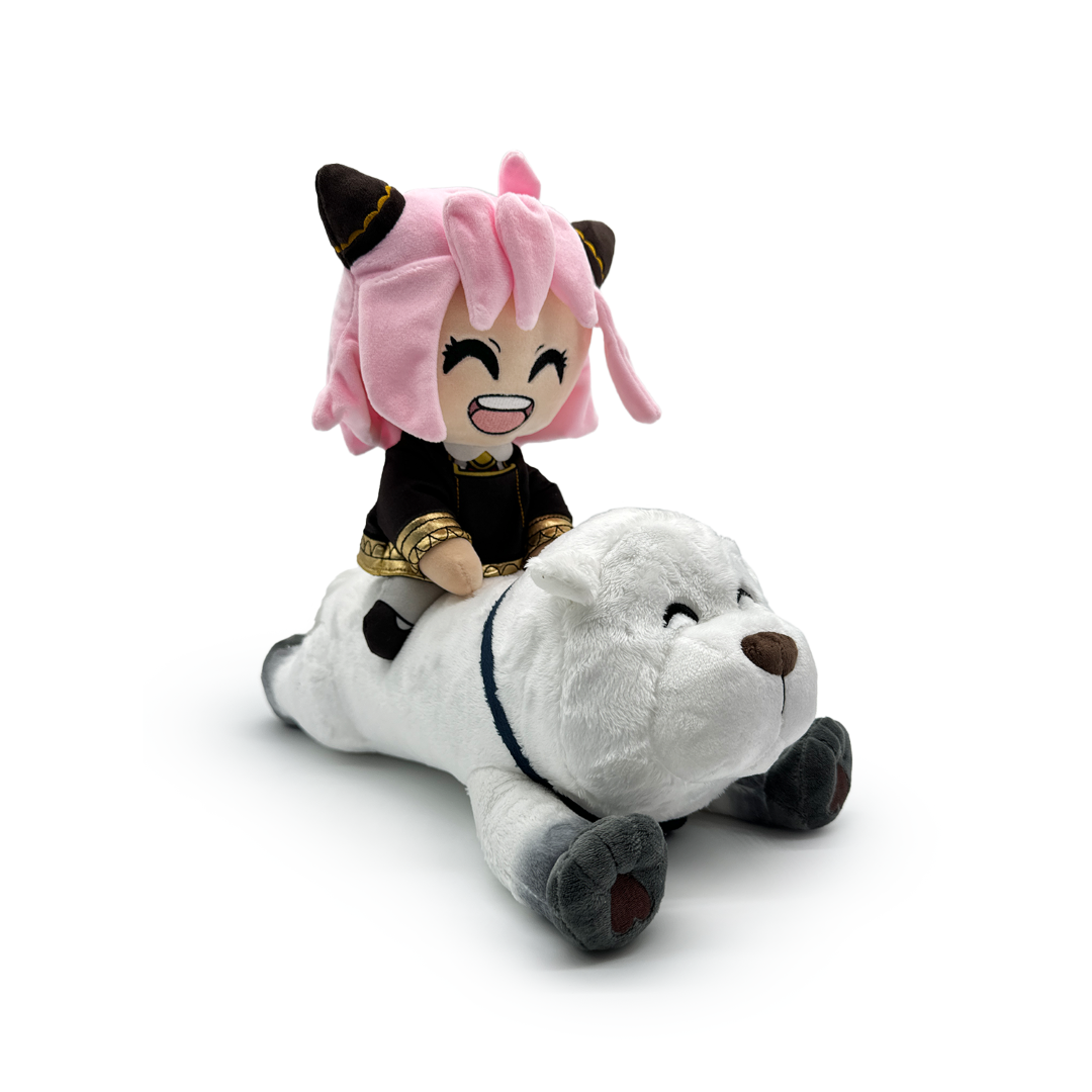 Adorable 1ft Anya riding Bond plush, featuring soft materials, vibrant colors, and perfect for cuddling or display.