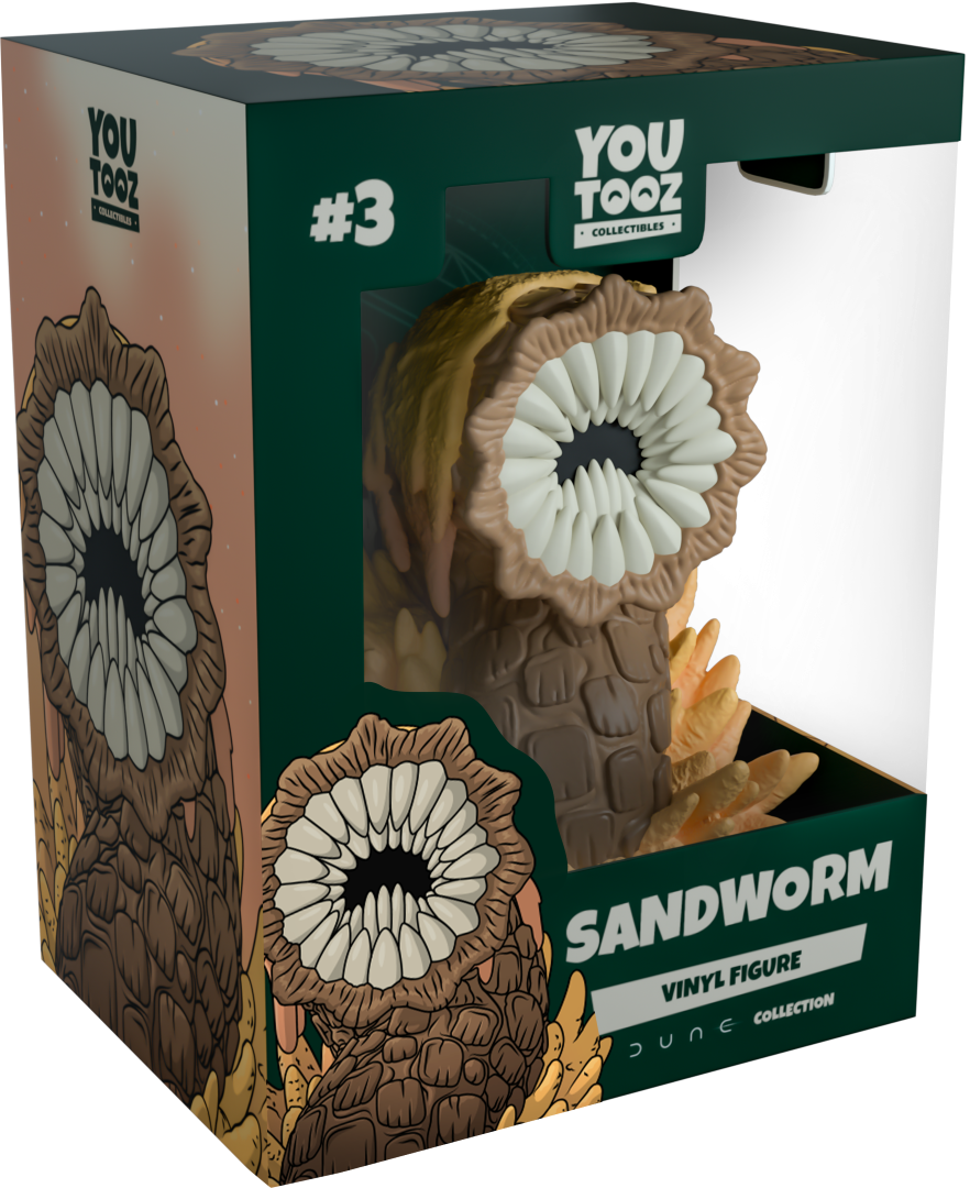 5-inch Youtooz Sandworm vinyl figurine with detailed mouth and fierce teeth, ideal for DUNE collectors and fans.