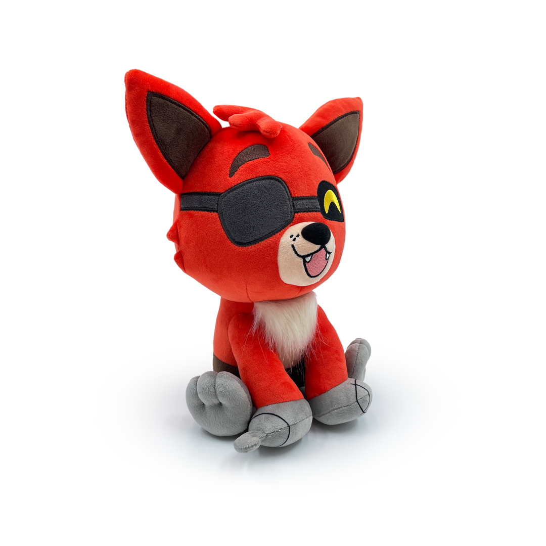 9-inch Youtooz FOXY SIT PLUSH in vibrant orange, featuring long ears, an eyepatch, and made of ultra-soft minky material.