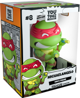 Youtooz Michelangelo Vinyl figure, 4.3 inches tall, in red mask, wielding nunchucks, ideal for TMNT collectors.