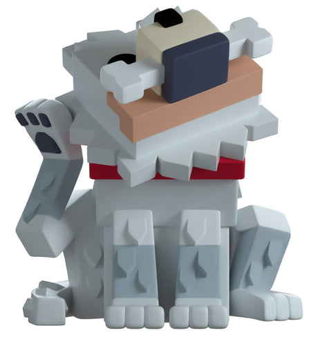 5-inch Youtooz WOLF VINYL figurine with a raised paw and bone, featuring intricate design and forest-themed packaging.