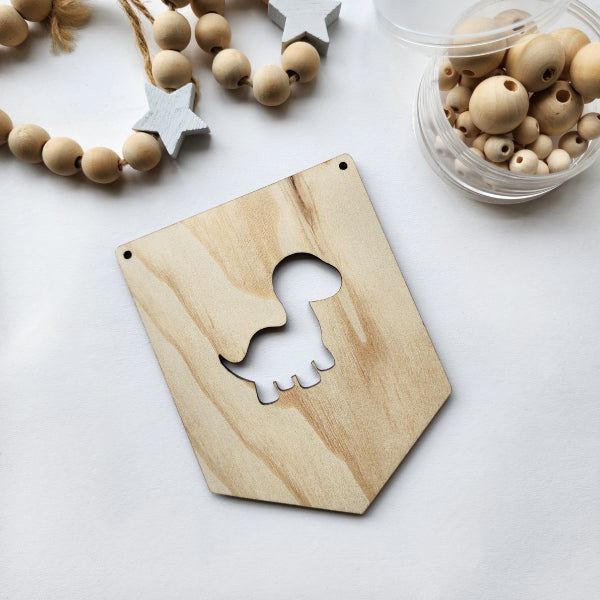 Colorful Baby Dino Pine Veneer Flags in whimsical design, perfect for nursery decor and themed parties.