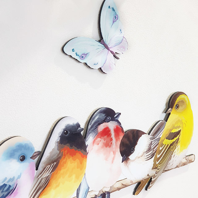 ACM Wall Art - Printed Kiwiana Birds on branch and Butterflies Set