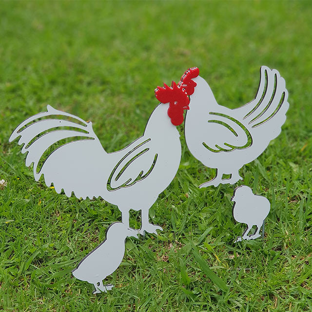 Garden Stakes Set - Chicken Family Freestanding Art