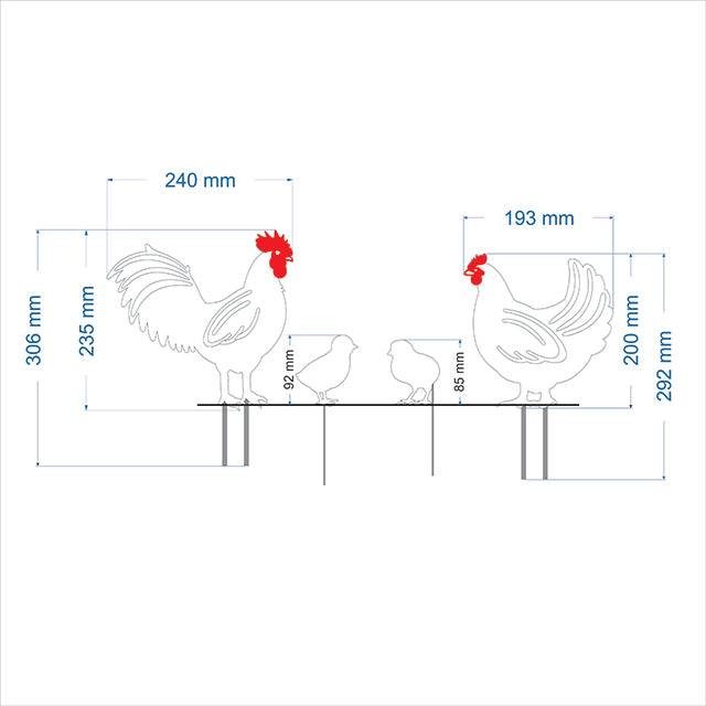 Garden Stakes Set - Chicken Family Freestanding Art