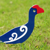 Whimsical Pukeko family garden stakes set featuring vibrant adults and chicks, made of durable ACM and acrylic.