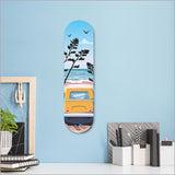 Vibrant beach-themed skateboard art in a circular design, 50cm, perfect for indoor or outdoor decor.