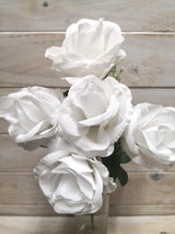Artificial Velvet Rose Bush - White x 5
