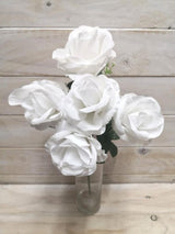 Artificial Velvet Rose Bush - White x 5
