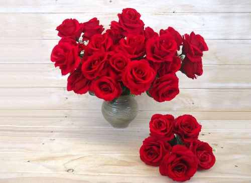 Artificial Velvet Rose Bush - Red x 5
