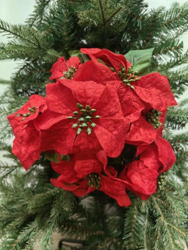 Artificial Poinsettia Bush x5 - Large 15cm (Red)