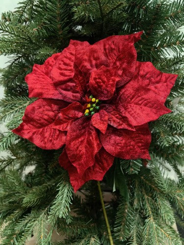 Artificial Velvet Poinsettia - Large 25cm (Red)