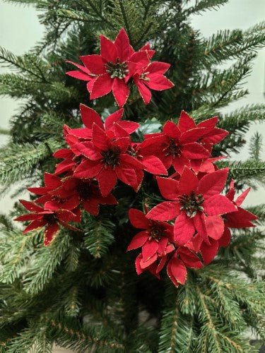Artificial Mini Poinsettia Bush with Gold Glitter (Red)