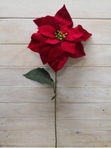 Artificial Single Velvet Poinsettia Stem - 20cm (Red)