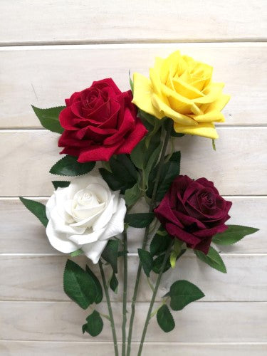 Artificial Single velvet Diamond Rose Stem (White)