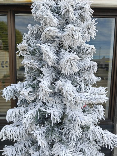 Artificial Snow Drooping Slim Pine Christmas Tree With 300 Warm Lights (7.5')