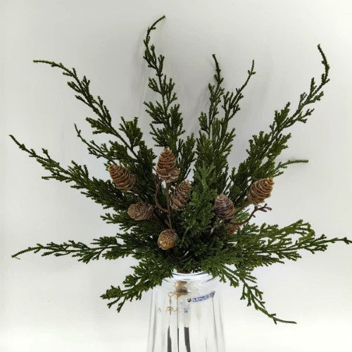 Artificial Real Touch Cypress Pine Spray with Cones X 3 (21")