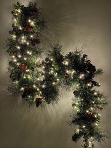 Green Mixed Pine Garland with Pinecone & 100 LED Lights & 150 Tips (6')