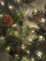 Green Mixed Pine Garland with Pinecone & 100 LED Lights & 150 Tips (6')