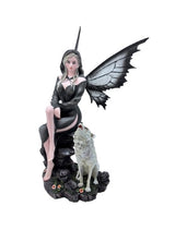 Ornament - Black Fairy With Howling Wolf (22 x 25 x 34.5cm)