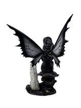 Ornament - Black Fairy With Howling Wolf (22 x 25 x 34.5cm)