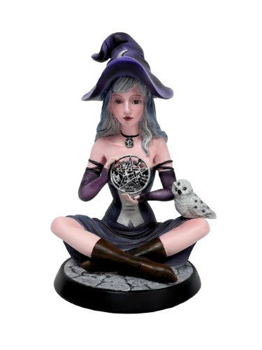 Ornament - Purple Witch With Pentagram and Owl (9 x 11 x 15.5cm)