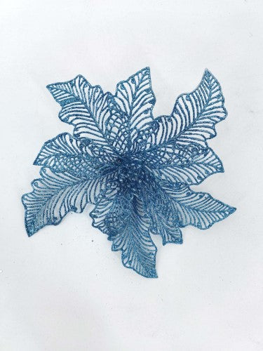 Artificial Poinsettia Head (Light Blue Glittered)