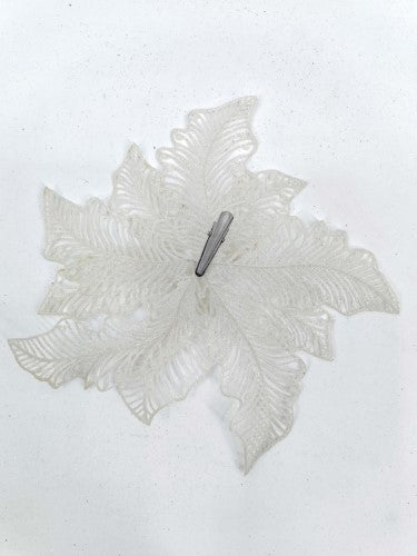 Artificial Poinsettia with Clip (Large White Glitter)