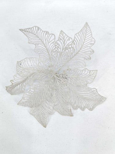 Artificial Poinsettia with Clip (Large White Glitter)