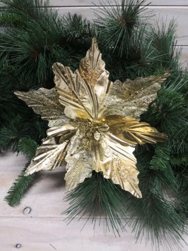 Metal Poinsettia Flower Head (Gold)