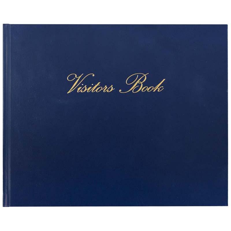 Collins VB625 Navy Visitors Book with 64 leaves for guest signatures and comments, perfect for hotels and cafes.