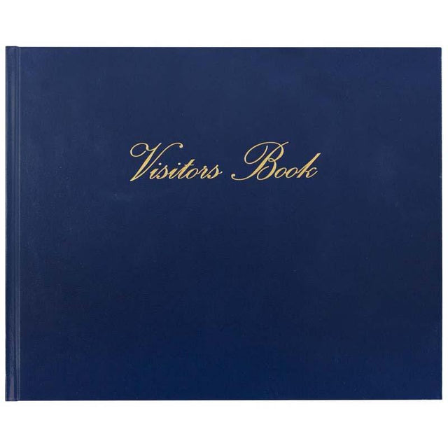 Collins VB625 Navy Visitors Book with 64 leaves for guest signatures and comments, perfect for hotels and cafes.