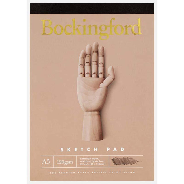 Bockingford A5 sketch pad with 120gsm acid-free paper, 60 leaves for versatile artistic creations.