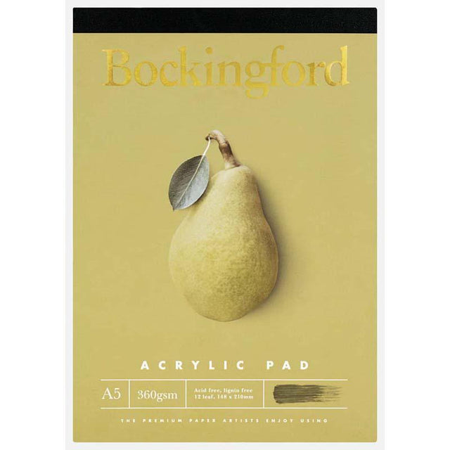 Bockingford A5 acrylic pad, 12 leaves of 360gsm smooth paper for vibrant, long-lasting artwork.