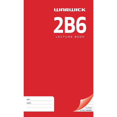 Warwick Lecture Book 2B6, red hardcover, 94 ruled leaves, 330x205mm, perfect for note-taking and organization.