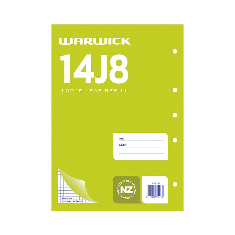 Warwick Refill 14J8 A4 loose leaf paper with 5mm grid for organized notes and calculations, compatible with standard binders.