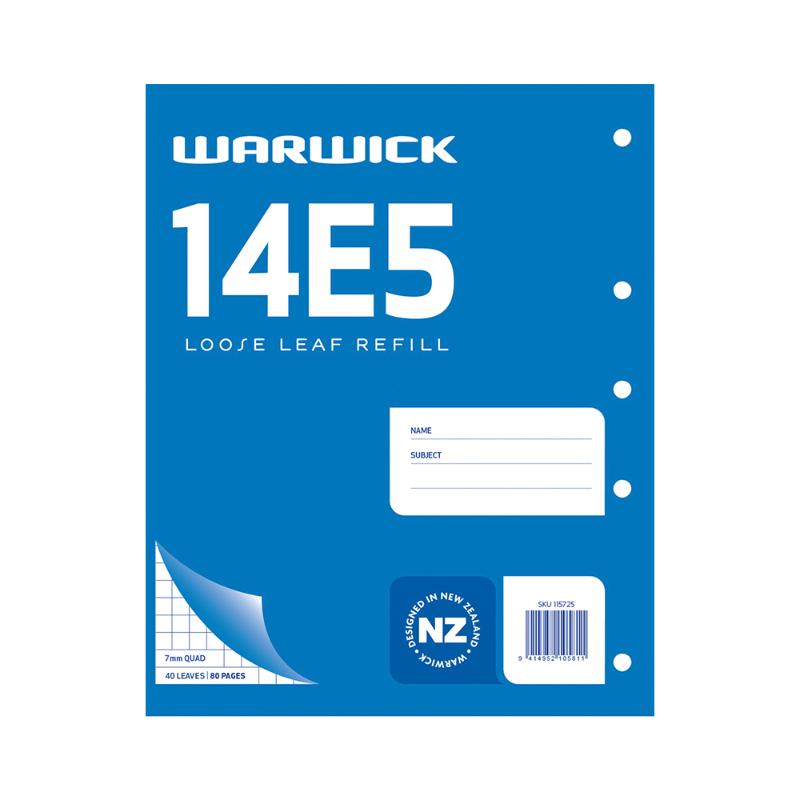 Warwick Refill 14E5 Loose Leaf with 40 quad-ruled pages, perfect for organized note-taking and calculations.