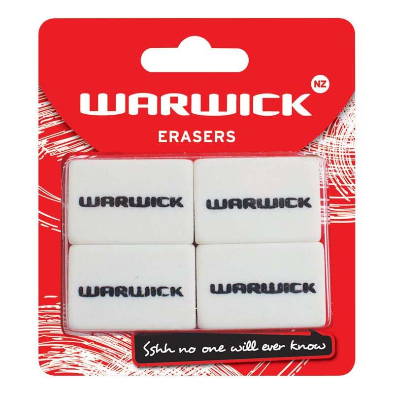 Warwick Eraser Multi 4 Pack: durable, flexible erasers for precise correction on paper and sketch pads, child-safe for school use.