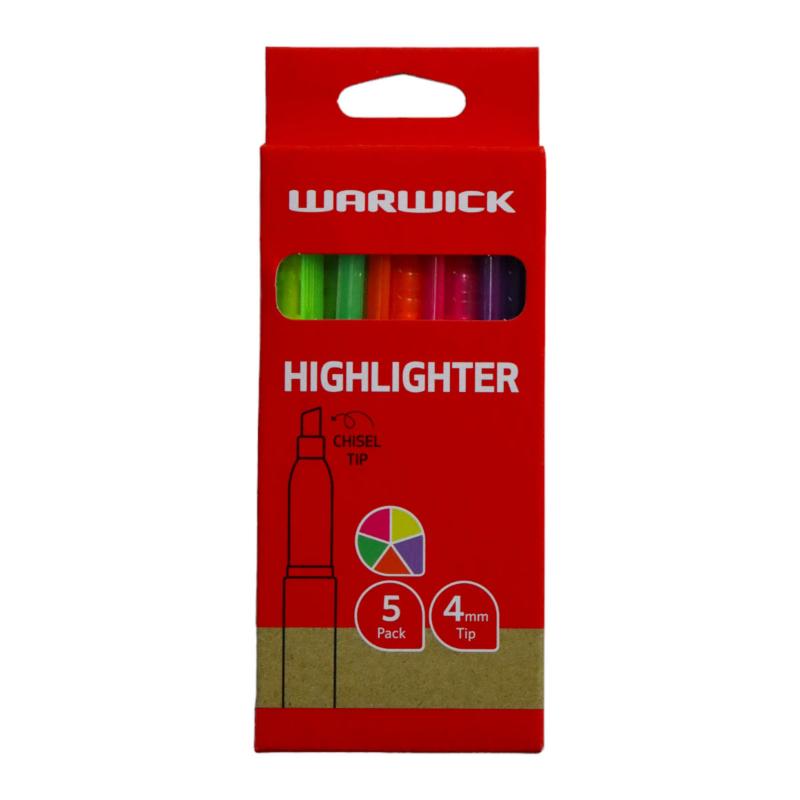 Warwick Highlighter Slimline Assorted 5 Pack