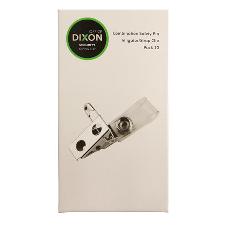 Pack of 10 silver pin clip straps for secure ID badge display, ideal for professionals and event organizers.