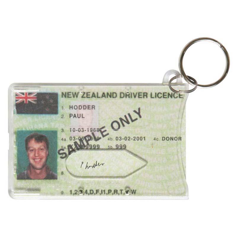 Clear key ring license holder designed for NZ Drivers License and cards, ensuring easy access and protection.