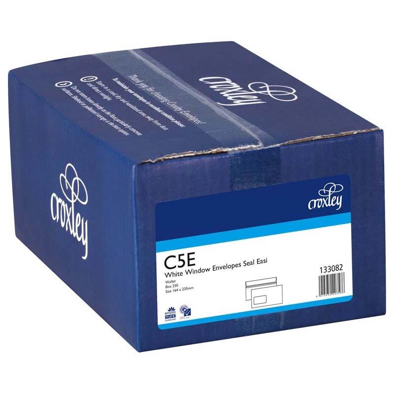 Croxley C5E Window Seal Envelopes in a stylish white box, perfect for secure mailing of A5 or folded A4 documents.